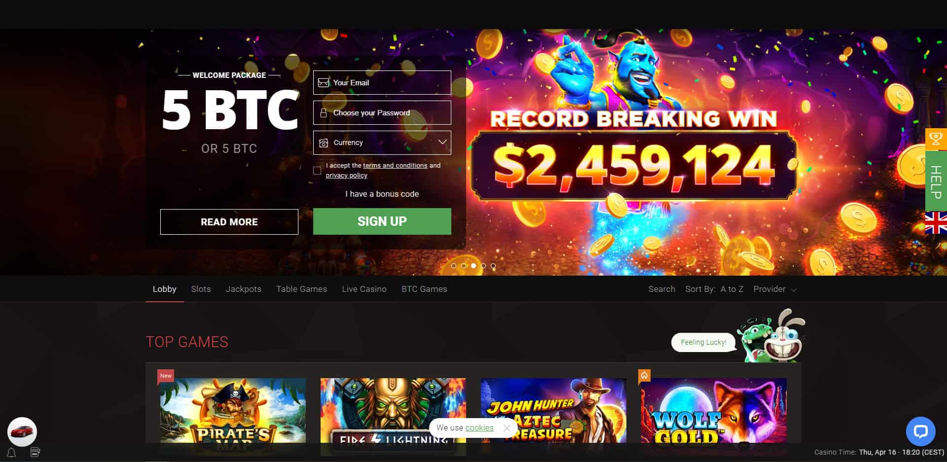 The comprehensive screenshot of the Bitstarz casino main page, showcasing the platform's user-friendly interface and diverse gaming offerings.